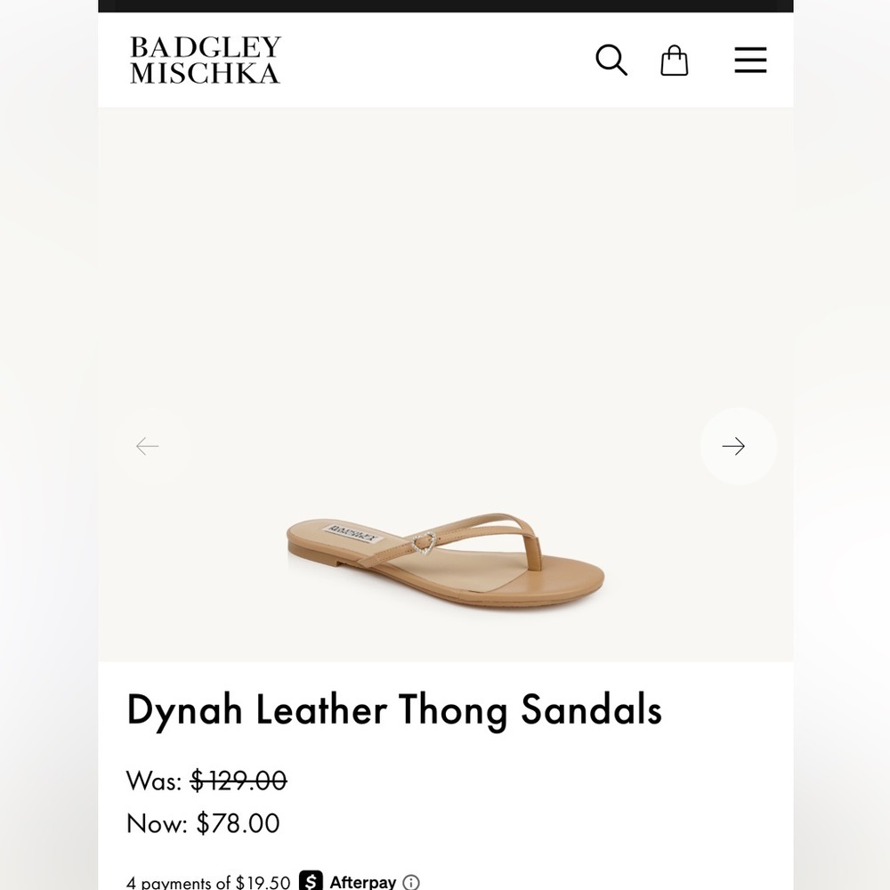 Badgley Mischka Dynah Gold Metallic Leather Thong Sandals Flat Flip Flops